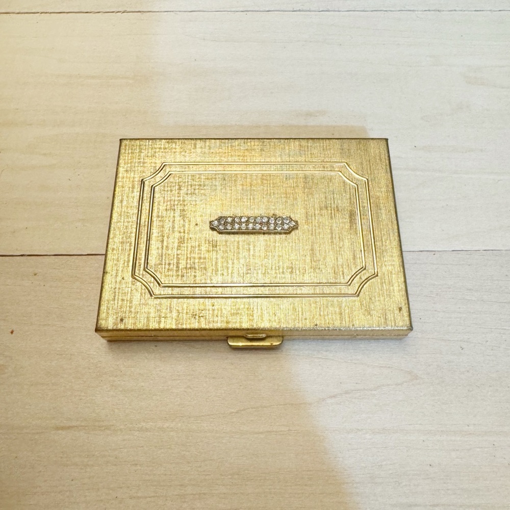 Vintage 1950s Max Factor Jeweled Mirrored Compact Gold Tone Metal